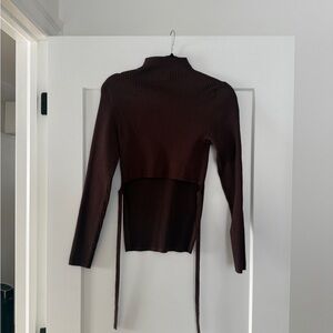 Babaton Chocolate Ribbed Knit Sweater